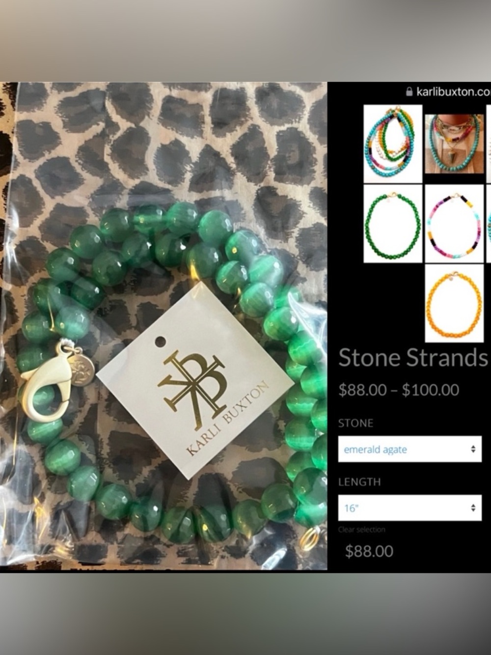 KARLI BUXTON $88 Stone Strand Bead Necklace Emerald Gate NWT